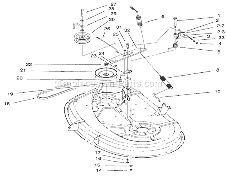38" Deck Blade Drive & Brake Assembly Diagram and Parts List for 71217 6900001-6999999 - 1996 Toro Lawn Tractor