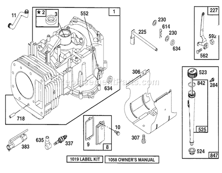 Engine Briggs & Stratton Model 28n777-0174-01 Diagram and Parts List for 71217 6900001-6999999 - 1996 Toro Lawn Tractor
