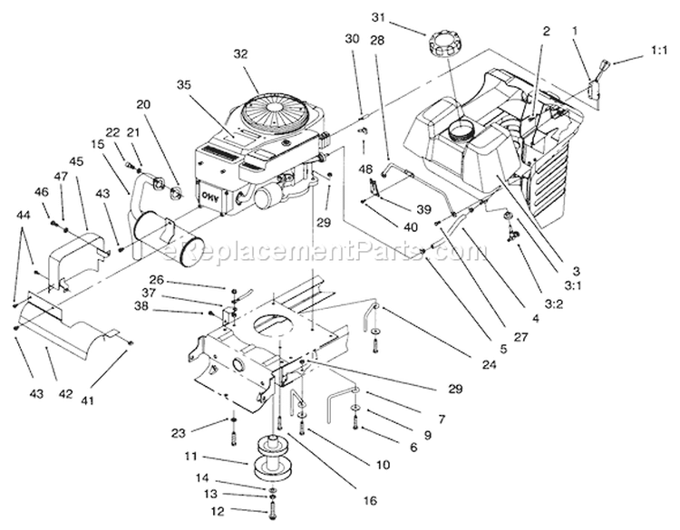 Engine System Components Assembly Diagram and Parts List for 71217 6900001-6999999 - 1996 Toro Lawn Tractor
