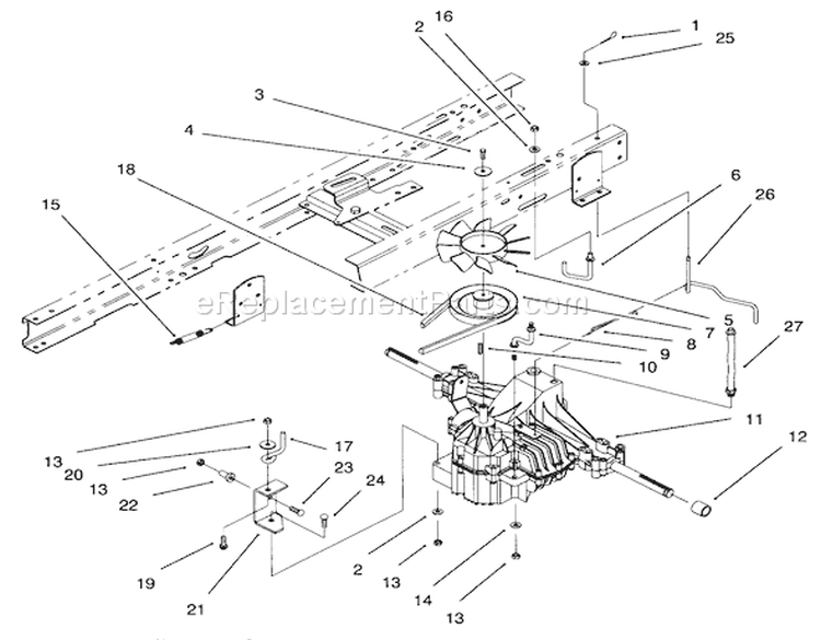 Hydro Transaxle Assembly Diagram and Parts List for 71217 6900001-6999999 - 1996 Toro Lawn Tractor