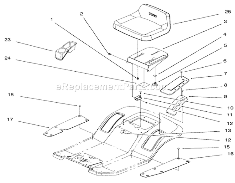 Rear Body & Seat Assembly Diagram and Parts List for 71217 6900001-6999999 - 1996 Toro Lawn Tractor
