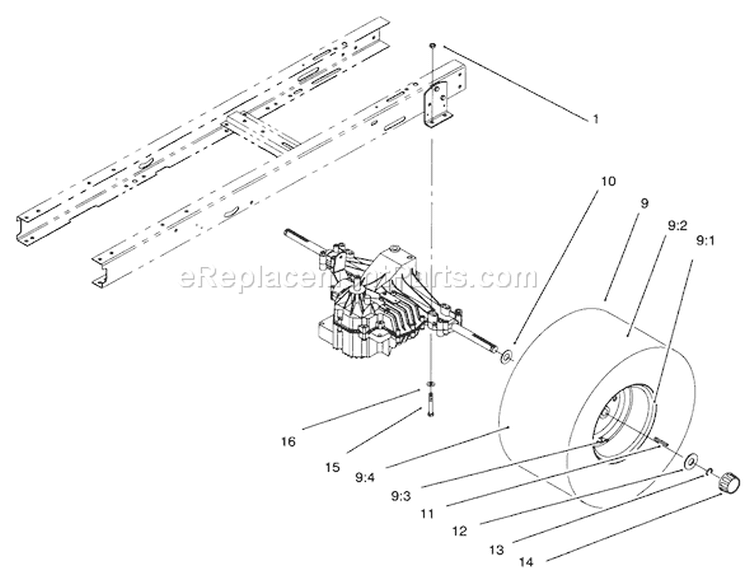 Rear Wheel Assembly Diagram and Parts List for 71217 6900001-6999999 - 1996 Toro Lawn Tractor