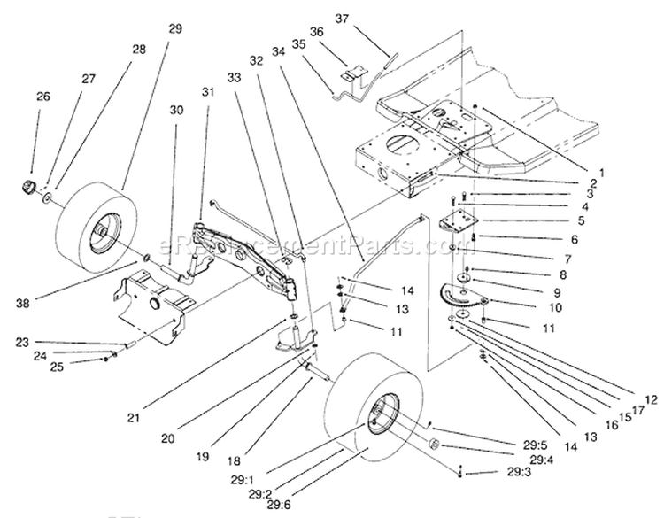 Steering Components Assembly Diagram and Parts List for 71217 6900001-6999999 - 1996 Toro Lawn Tractor