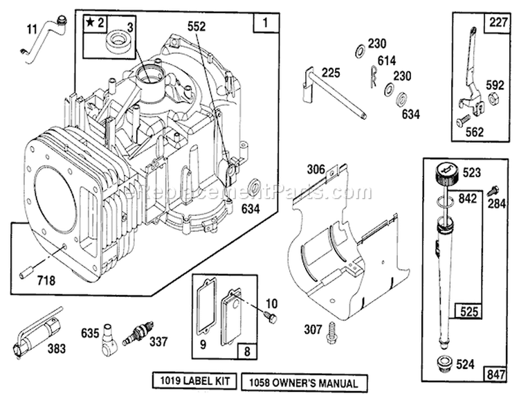 Engine Briggs & Stratton Model 28n707-0131-01 Diagram and Parts List for 71217 6900001-6999999 - 1996 Toro Lawn Tractor