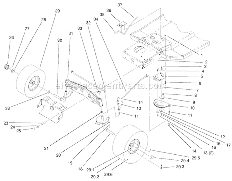 Front Axle Assembly Diagram and Parts List for 71217 7900001-7999999 - 1997 Toro Lawn Tractor