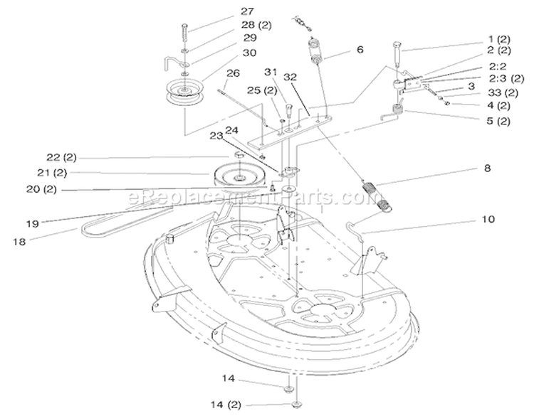 Pulley & Belt Assembly (38" Cutting Unit) Diagram and Parts List for 71217 7900001-7999999 - 1997 Toro Lawn Tractor