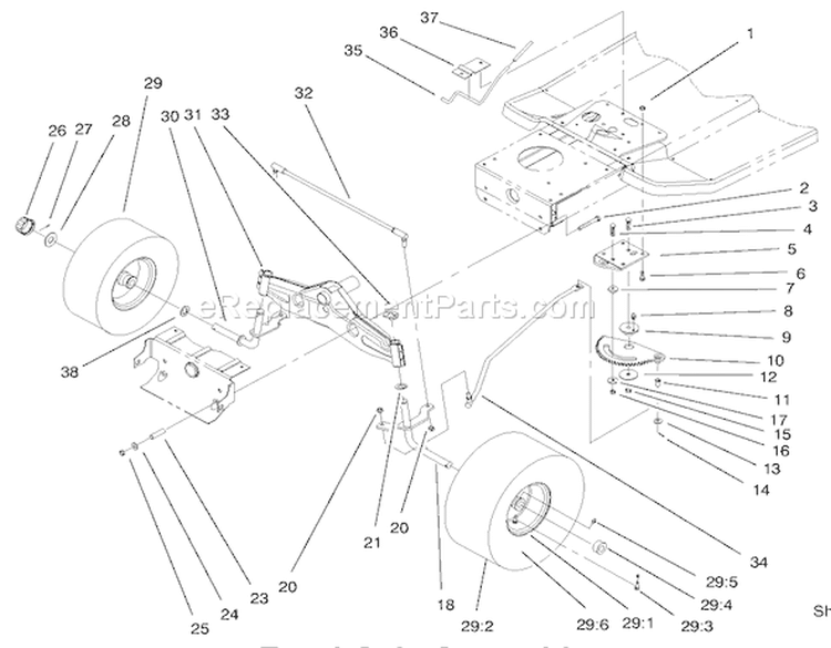 Front Axle Assembly Diagram and Parts List for 71218 7900001-7999999 - 1997 Toro Lawn Tractor
