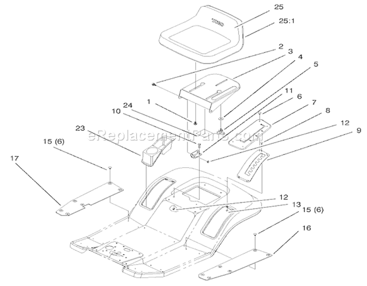 Seat Assembly Diagram and Parts List for 71218 7900001-7999999 - 1997 Toro Lawn Tractor