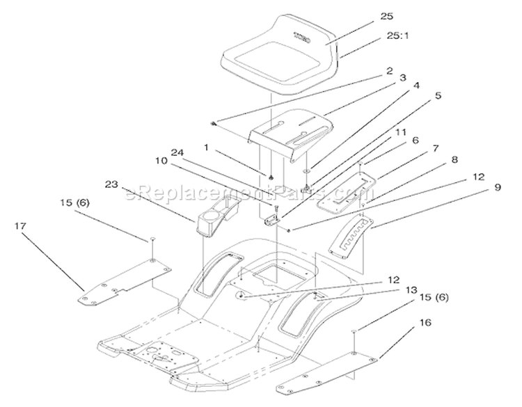 Seat Assembly Diagram and Parts List for 71196 8900001-8999999 - 1998 Toro Lawn Tractor