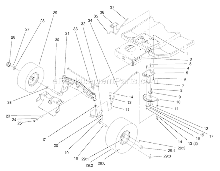 Front Axle Assembly Diagram and Parts List for 71219 7900001-7999999 - 1997 Toro Lawn Tractor