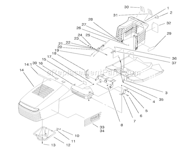 Hood Assembly Diagram and Parts List for 71219 7900001-7999999 - 1997 Toro Lawn Tractor