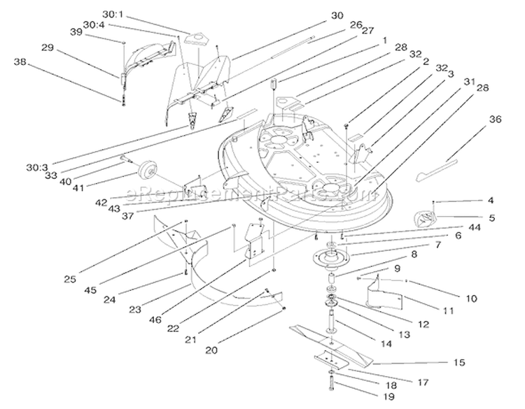 Deck Assembly (38" Cutting Unit) Diagram and Parts List for 71219 7900001-7999999 - 1997 Toro Lawn Tractor