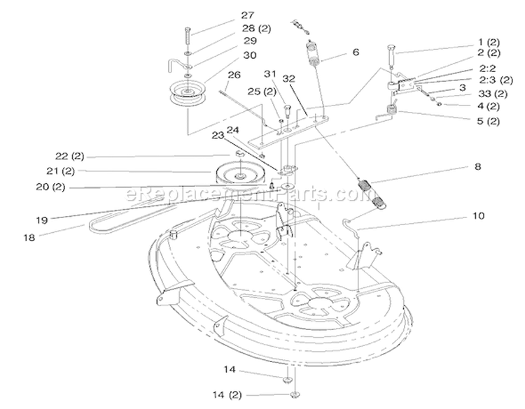 Pulley & Belt Assembly (38" Cutting Unit) Diagram and Parts List for 71219 7900001-7999999 - 1997 Toro Lawn Tractor