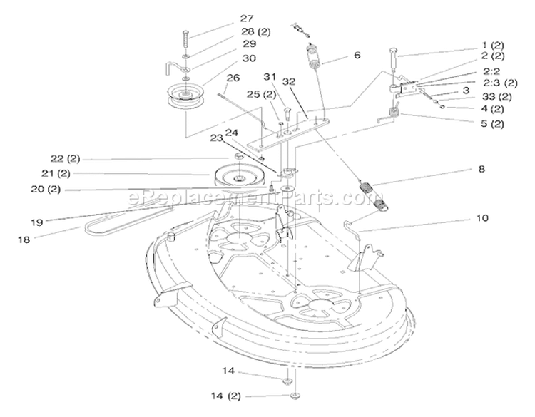 Pulley & Bely Assembly (38" Cutting Unit) Diagram and Parts List for 71219 8900001-8999999 - 1998 Toro Lawn Tractor
