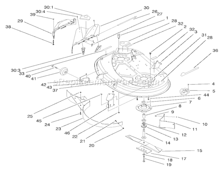Deck Assembly (38" Cutting Unit) Diagram and Parts List for 71219 8900001-8999999 - 1998 Toro Lawn Tractor