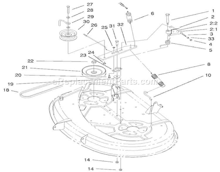 38" Deck Blade Drive & Braking Components Diagram and Parts List for 71198 9900001-9999999 - 1999 Toro Lawn Tractor