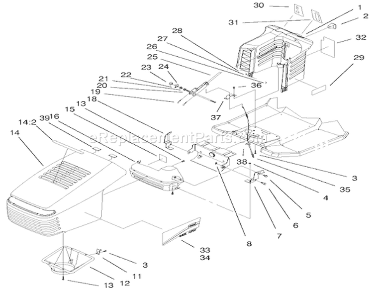 Hood & Tower Assembly Diagram and Parts List for 71198 9900001-9999999 - 1999 Toro Lawn Tractor