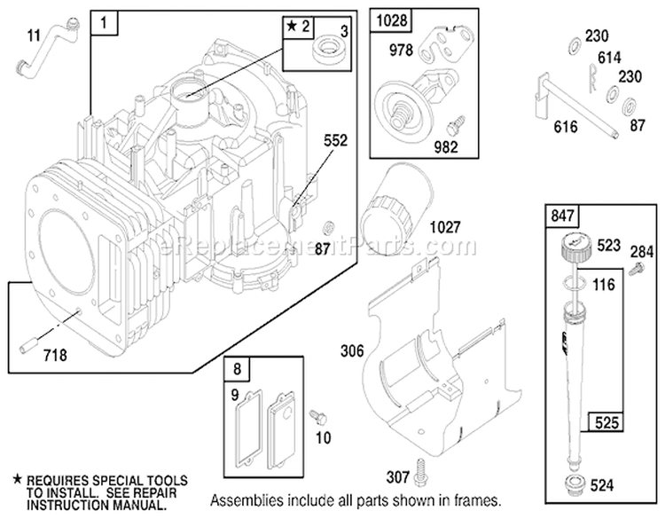 Engine Briggs & Stratton Model 28n777-1174-E1 Diagram and Parts List for 71198 9900001-9999999 - 1999 Toro Lawn Tractor