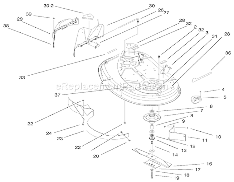 38" Deck Assembly Diagram and Parts List for 71221 9900001-9999999 - 1999 Toro Lawn Tractor