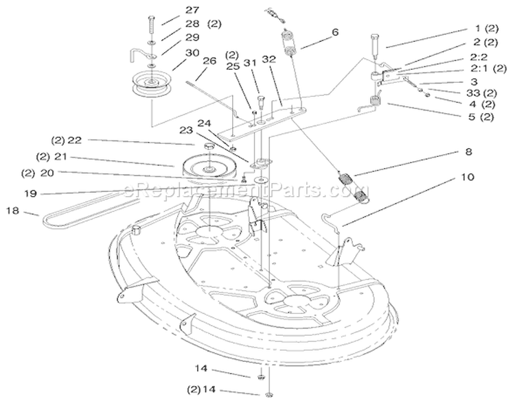 38" Deck Blade & Brake Assembly Diagram and Parts List for 71221 9900001-9999999 - 1999 Toro Lawn Tractor
