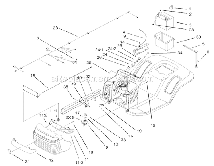 Electrical Assembly Diagram and Parts List for 71223 230000001-230999999 - 2003 Toro Lawn Tractor