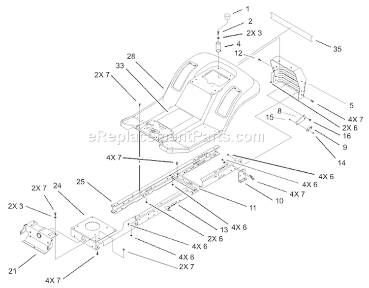 Frame and Body Assembly Diagram and Parts List for 71223 230000001-230999999 - 2003 Toro Lawn Tractor