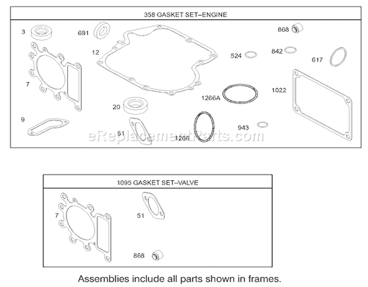 Gasket Assembly Engine Briggs and Stratton Model 286H77-0121-E1 Diagram and Parts List for 71223 230000001-230999999 - 2003 Toro Lawn Tractor