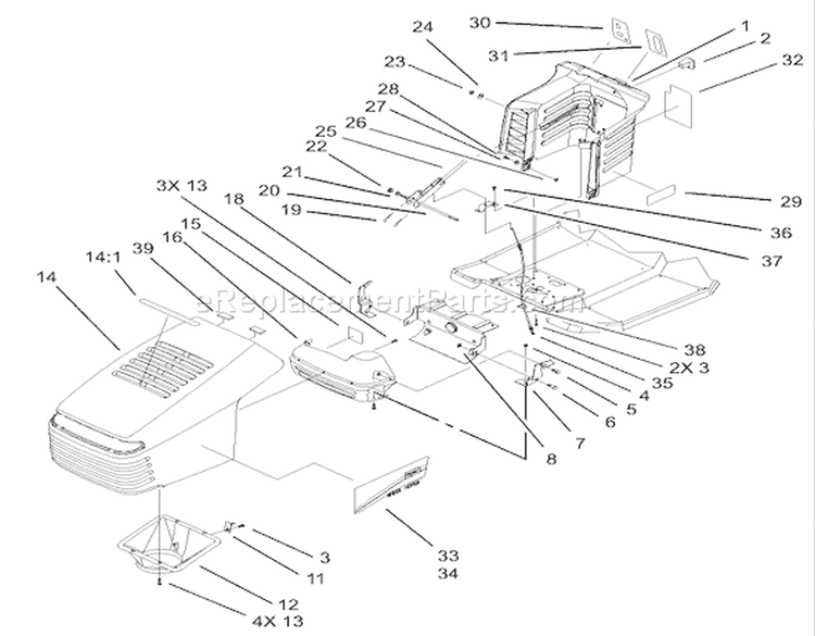 Hood and Tower Assembly Diagram and Parts List for 71223 230000001-230999999 - 2003 Toro Lawn Tractor