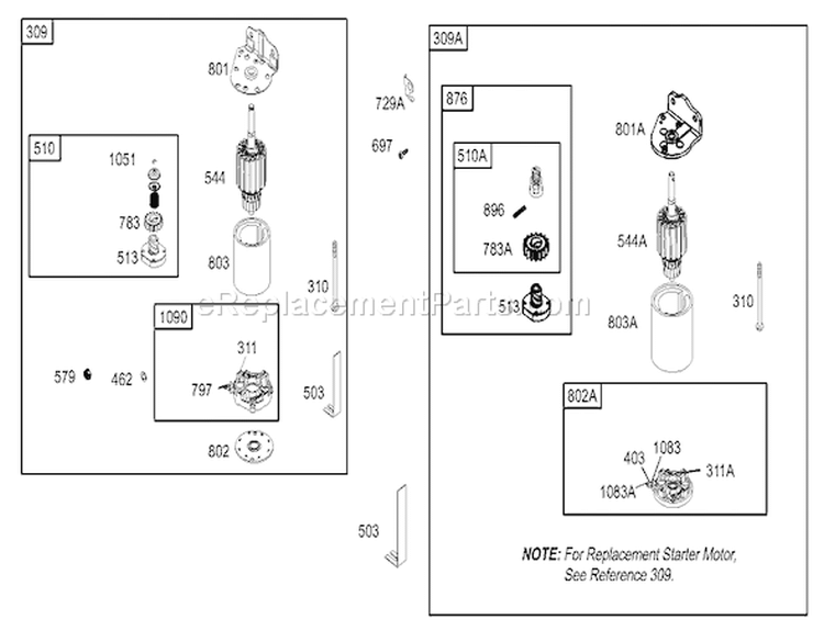 Starter Assembly Engine Briggs and Stratton Model 286H77-0121-E1 Diagram and Parts List for 71223 230000001-230999999 - 2003 Toro Lawn Tractor