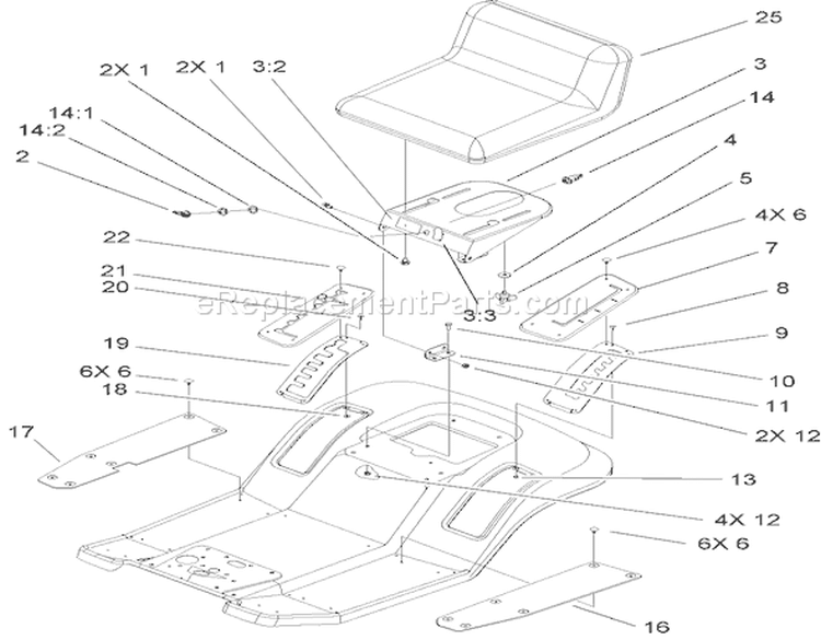 Rear Body and Seat Assembly Diagram and Parts List for 71223 240000001-240999999 - 2004 Toro Lawn Tractor
