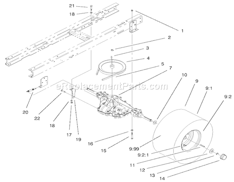 5 Speed Transaxle Assembly Diagram and Parts List for 71226 200000001-200999999 - 2000 Toro Lawn Tractor