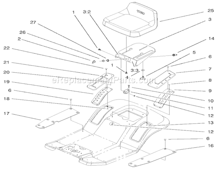 Rear Body & Seat Assembly Diagram and Parts List for 71226 200000001-200999999 - 2000 Toro Lawn Tractor