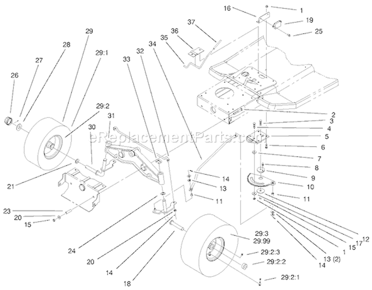 Steering Components Assembly Diagram and Parts List for 71226 200000001-200999999 - 2000 Toro Lawn Tractor
