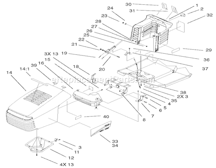 Hood & Tower Assembly Diagram and Parts List for 71223 220000001-220010000 - 2002 Toro Lawn Tractor