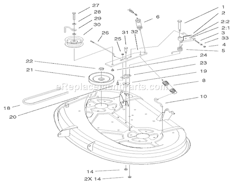 38" Deck Blade Drive & Brake Assembly Diagram and Parts List for 71223 220000001-220010000 - 2002 Toro Lawn Tractor