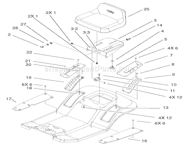 Rear Body & Seat Assembly Diagram and Parts List for 71223 220000001-220010000 - 2002 Toro Lawn Tractor