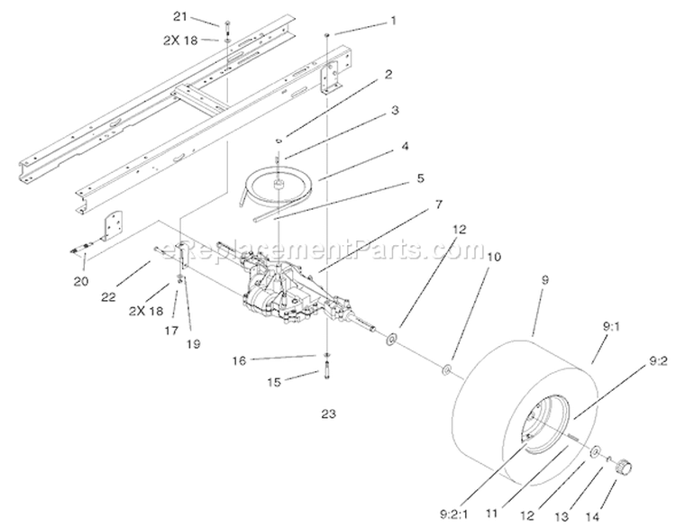 5 Speed Transaxle Assembly Diagram and Parts List for 71223 220000001-220010000 - 2002 Toro Lawn Tractor