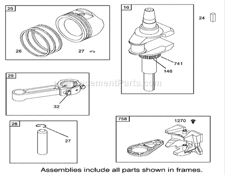 Crankshaft Assembly Engine Briggs and Stratton Model 286H77-0121-E1 Diagram and Parts List for 71226 220010001-220999999 - 2002 Toro Lawn Tractor