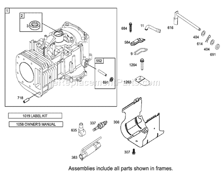 Cylinder Assembly Engine Briggs and Stratton Model 286H77-0121-E1 Diagram and Parts List for 71226 220010001-220999999 - 2002 Toro Lawn Tractor