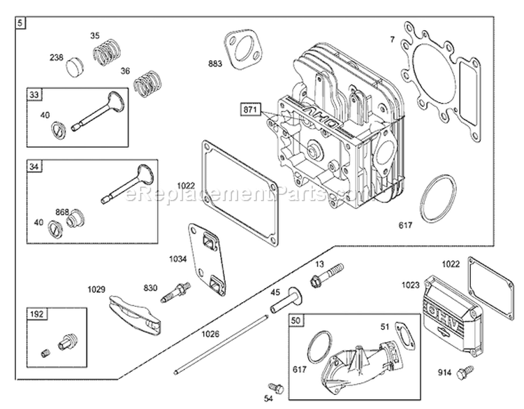 Cylinder Head Assembly Engine Briggs and Stratton Model 286H77-0121-E1 Diagram and Parts List for 71226 220010001-220999999 - 2002 Toro Lawn Tractor