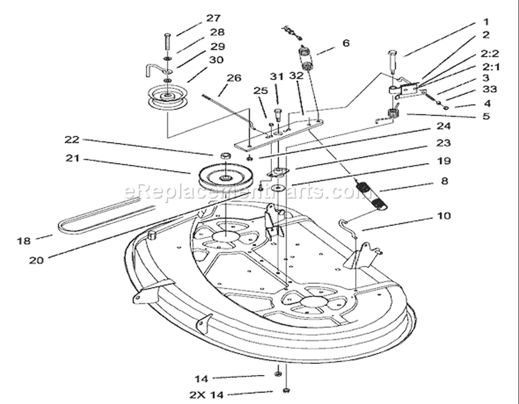 38in Deck Blade Drive and Brake Assembly Diagram and Parts List for 71226 220010001-220999999 - 2002 Toro Lawn Tractor