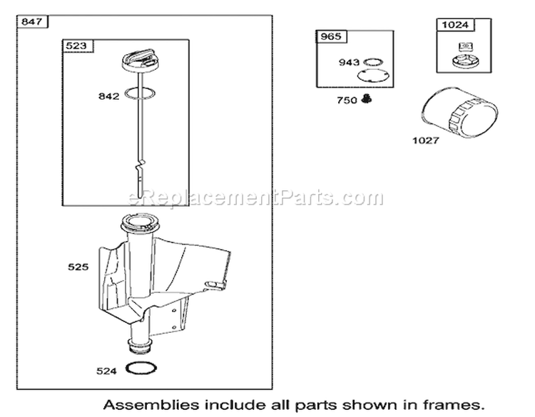 Oil Filter, Tube and Pump Assembly Engine Briggs and Stratton Model 286H77-0121-E1 Diagram and Parts List for 71226 220010001-220999999 - 2002 Toro Lawn Tractor