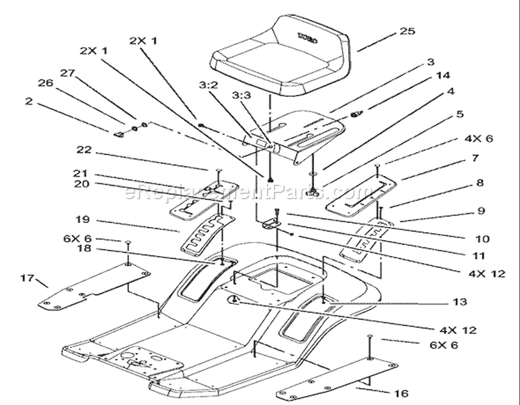 Rear Body and Seat Assembly Diagram and Parts List for 71226 220010001-220999999 - 2002 Toro Lawn Tractor