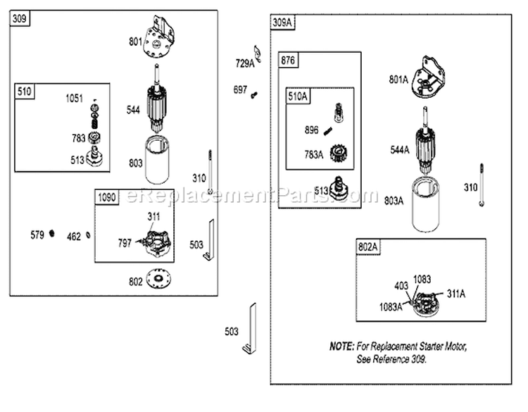 Starter Assembly Engine Briggs and Stratton Model 286H77-0121-E1 Diagram and Parts List for 71226 220010001-220999999 - 2002 Toro Lawn Tractor