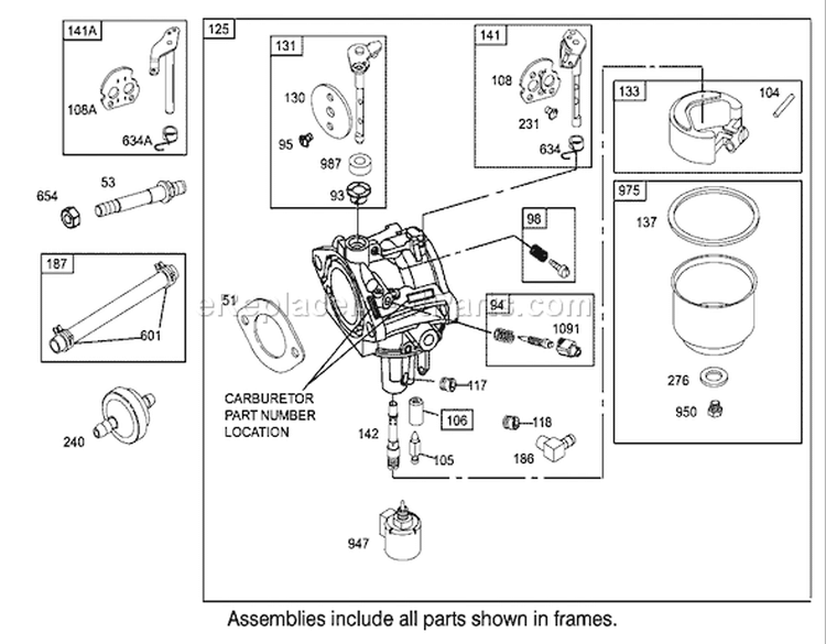 Carburetor Assembly Engine Briggs and Stratton Model 286H77-0121-E1 Diagram and Parts List for 71226 220010001-220999999 - 2002 Toro Lawn Tractor