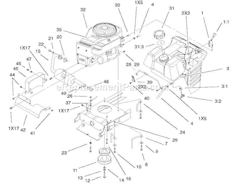 Engine System Assembly Diagram and Parts List for 71228 220000001-220010000 - 2002 Toro Lawn Tractor