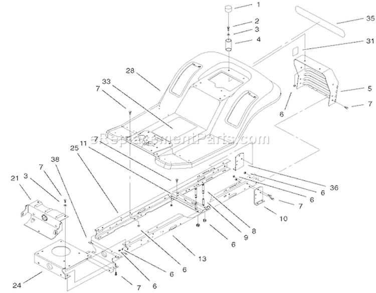 Frame And Body Assembly Diagram and Parts List for 71228 220000001-220010000 - 2002 Toro Lawn Tractor
