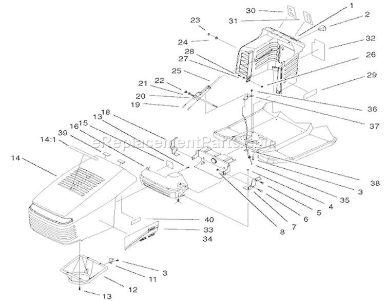 Hood And Tower Assembly Diagram and Parts List for 71228 220000001-220010000 - 2002 Toro Lawn Tractor