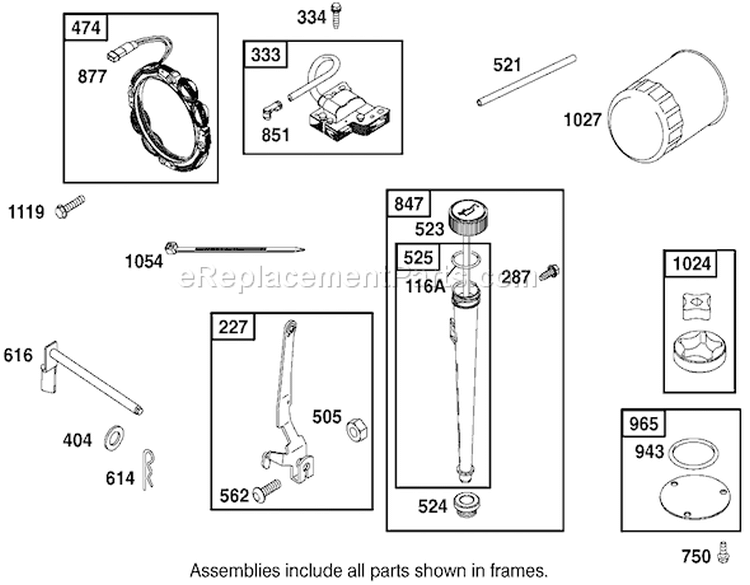 Oil Filter, Tube,And Pump Assembly Engine Briggs And Stratton Model 312777-0128-E1 Diagram and Parts List for 71228 220000001-220010000 - 2002 Toro Lawn Tractor