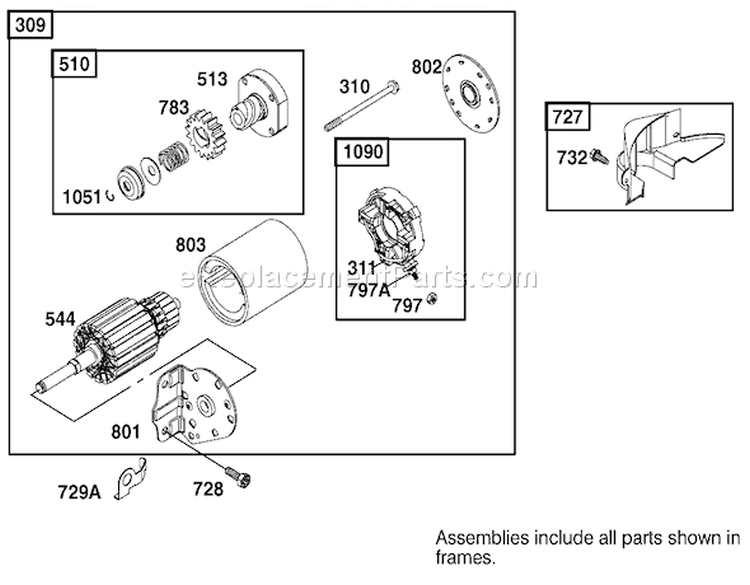 Starter Assembly Engine Briggs And Stratton Model 312777-0128-E1 Diagram and Parts List for 71228 220000001-220010000 - 2002 Toro Lawn Tractor